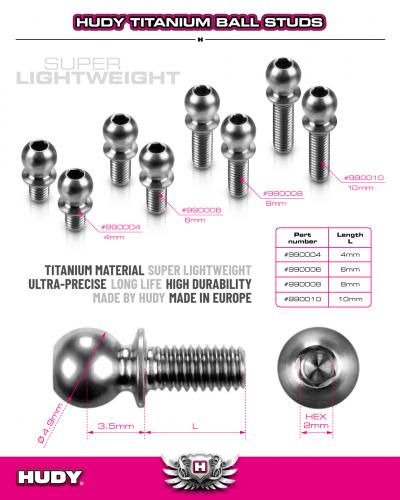 HUDY TITAN BALL STUD D 4.9 / L 8 / S 3.5 / 2mm HEX (2)