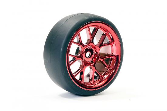 Fastrax 1:10 (4) Drift D1 Tyre W/3mm 14-Spoke Wheel - Met Red