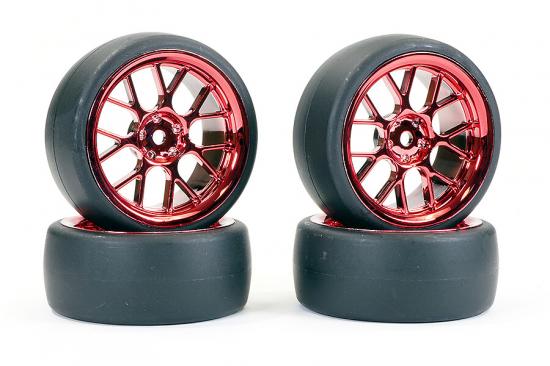Fastrax 1:10 (4) Drift D1 Tyre W/3mm 14-Spoke Wheel - Met Red