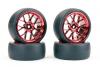Fastrax 1:10 (4) Drift D1 Tyre W/3mm 14-Spoke Wheel - Met Red
