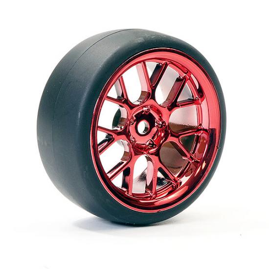 Fastrax 1:10 (4) Drift D1 Tyre W/3mm 14-Spoke Wheel - Met Red
