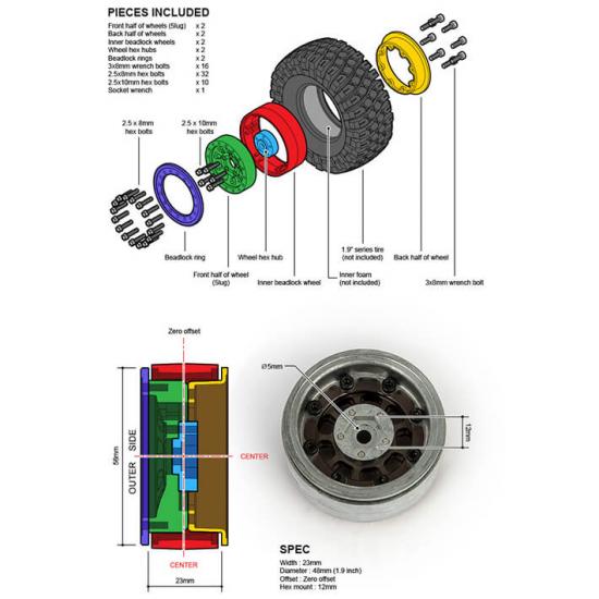 GMade 1.9 Ar04 5-Lug Aluminium Beadlock Wheels (Silver) (2) — image 4 of 4