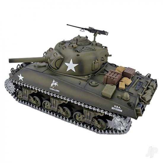 Henglong 1:16 U.S. Medium Tank M4A3 Sherman with Infrared Battle System (2.4Ghz  Shooter  Smoke  Sound  Metal Gearbox  Metal Tracks / Sprocket / Idler)