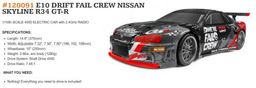 HPI E10 Drift - Fail Crew Nissan Skyline R34 GT-R