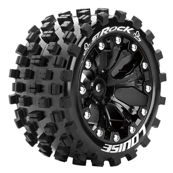 Louise RC ST-Rock 1:10 Soft Tyres - Mounted on Black 2.8 12mm Hex Wheels (2)