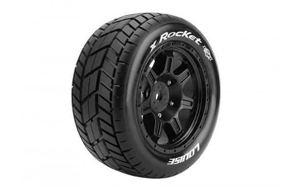 Louise RC X-Rocket Tyres Mounted on Black Arrma Kraton 8S 24mm Hex Wheels (2)