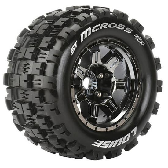 Louise RC ST-MCross 1:8 Tyres Mounted on 17mm Hex Black Chrome Wheels (2)