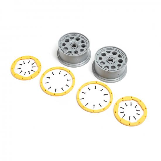 Wheels - Silver - Yellow Beadlock (2): DBXL 2.0