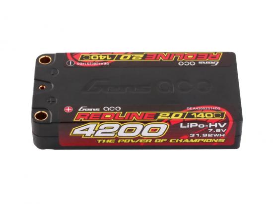 Gens Ace Redline 2.0 Race HV LiPo - 7.6V 4200mAh 140C RL2 Shorty - 5mm
