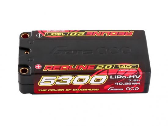 Gens Ace Redline 2.0 Race HV LiPo - 7.6V 5300mAh 140C RL2 Shorty - 5mm