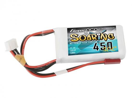 Gens Ace LiPo - 3S 11.1V 450mAh 30C Soaring with JST-SYP