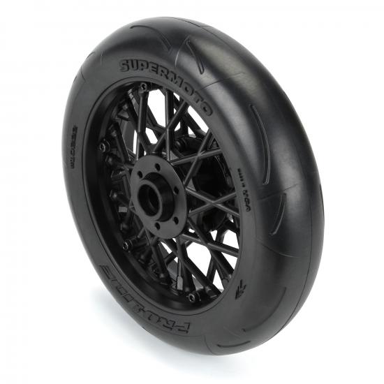 ProLine Supermoto S3 Front Tyres Mounted on Black Losi Promoto Wheel (1)