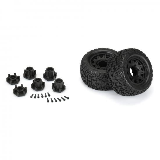 ProLine Bonesaw 2.8 MT Tyres Mounted on 12/14mm Hex Black Raid Wheels (2)