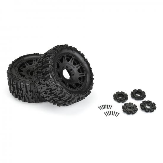 ProLine 5.7 Trencher Tyres Mounted on 24mm Hex Black Raid 8x48 Wheels (2)
