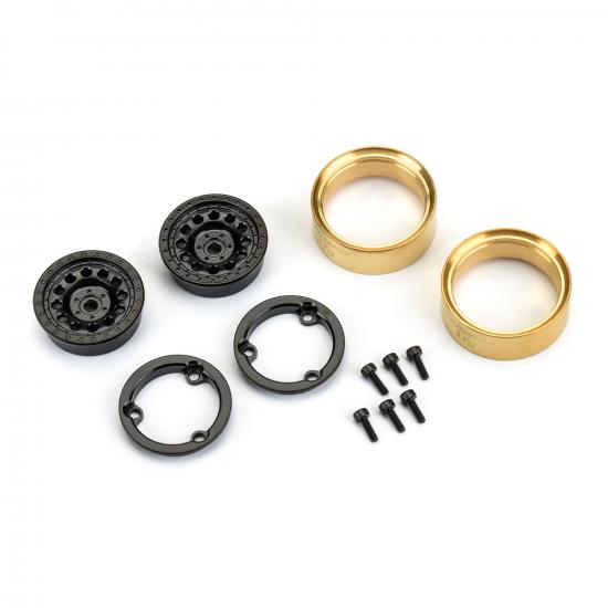 1/24 Rock Shooter Brass F/R 1.0 7mm Crawler Wheels (2) Blac