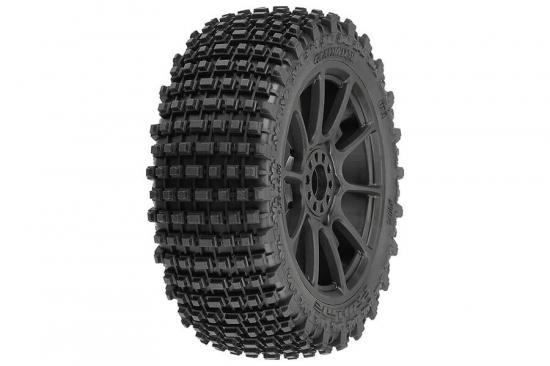 ProLine Gladiator M2 Tyres Pre Mounted on Black Mach 10 1:8 Buggy Wheels (2)