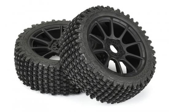 ProLine Gladiator M2 Tyres Pre Mounted on Black Mach 10 1:8 Buggy Wheels (2)
