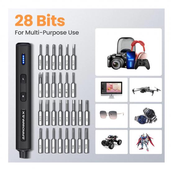 Arrowmax SES Mini Black Electric Screwdriver - 28 Bits