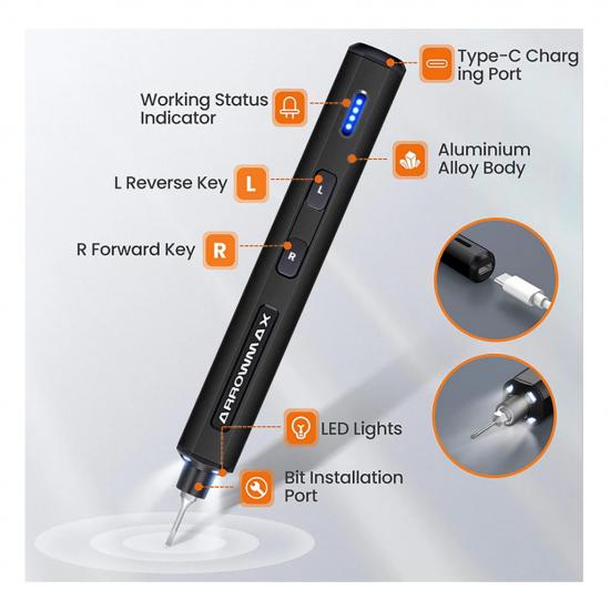 Arrowmax SES Mini Black Electric Screwdriver - 28 Bits