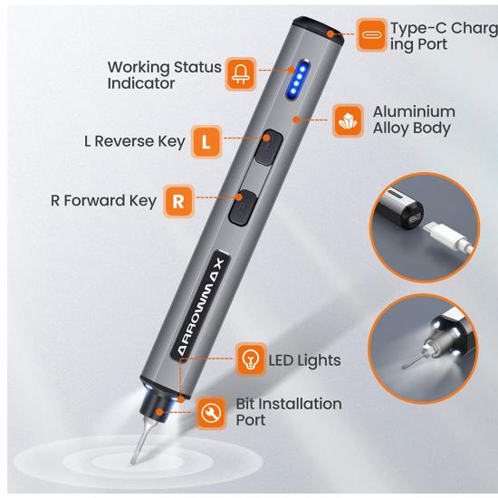 Arrowmax SES Mini Grey Electric Screwdriver - 28 Bits