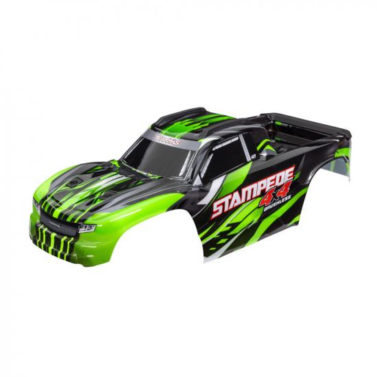 Traxxas Body, Stampede 4X4 Brushless, green (painted, decals applied) (assembled with front + rear body mounts and rear body support for clipless mounting)