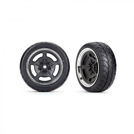Traxxas Tyres and wheels, assembled, glued (black with chrome wheels, 19 Response Tyres) (front) (2)