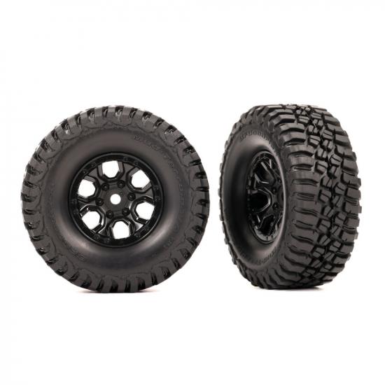 Traxxas Tyres + wheels, assembled (black 1.0in wheels, BFGoodrich Mud-Terrain T/A KM3 2.2x1.0in Tyres) (2)