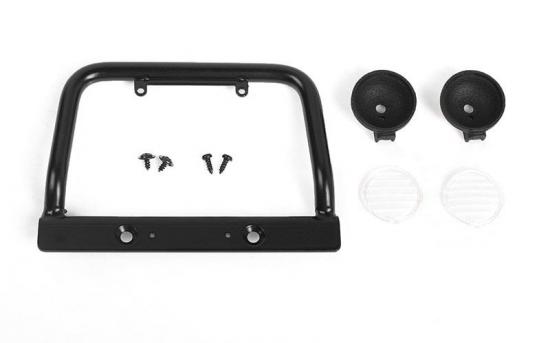 Steel Push Bar Front Bumper W/ Clear Flood Lights for RC4WD Gelande II 2015 Land Rover Defender D90 RC4WD
