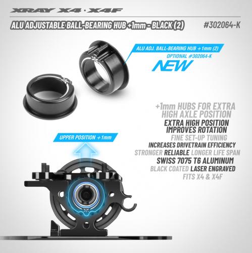 XRay Aluminium Adjustment Ball Bearing Hub 1mm - Black (2) ** CLEARANCE **