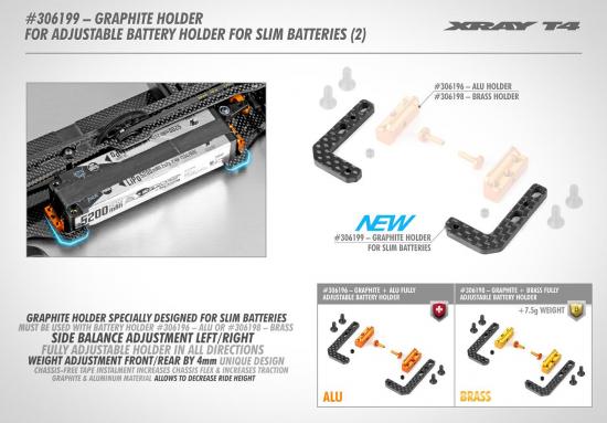 XRay Graphite Holder For Adj. Battery Holder For Slim Batteries (2)