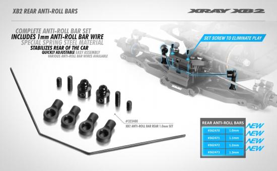 XRay XB2 Anti-Roll Bar Rear 1.0mm Set