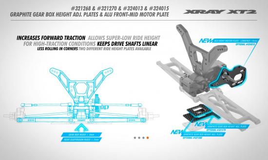 XRay Aluminium Front-Mid Motor (3 G.) Plate - Lowered -4mm - Swiss 7075 T6 (3mm)