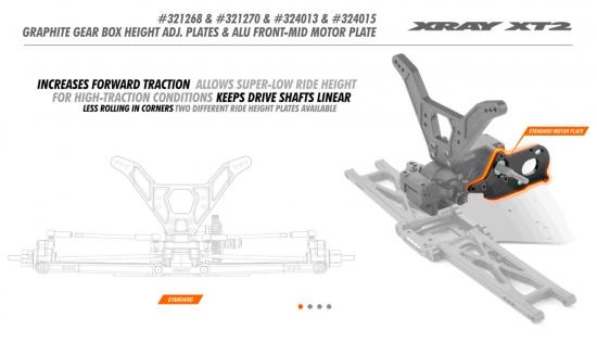 XRay Aluminium Front-Mid Motor (3 G.) Plate - Lowered -4mm - Swiss 7075 T6 (3mm)
