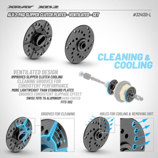 XRay Aluminium 2-Pad Slipper Clutch Plates - Ventilated - Set