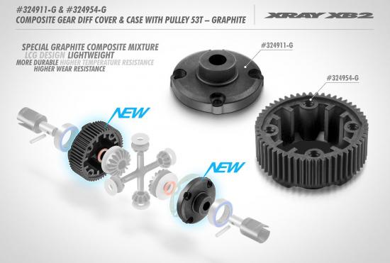 XRay Composite Gear Differential Case With Pulley 53T - LCG - Graphite