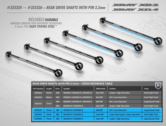 XRay Rear Drive Shaft 72mm With 2.5mm Pin - Hudy Spring Steel