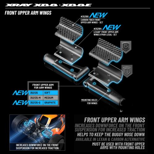XRay XB8 Front Upper Arm For Arm Wing - Graphite