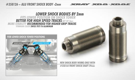 XRay XB8 Aluminium Front Shock Body -2mm - Swiss 7075 T6 (2)