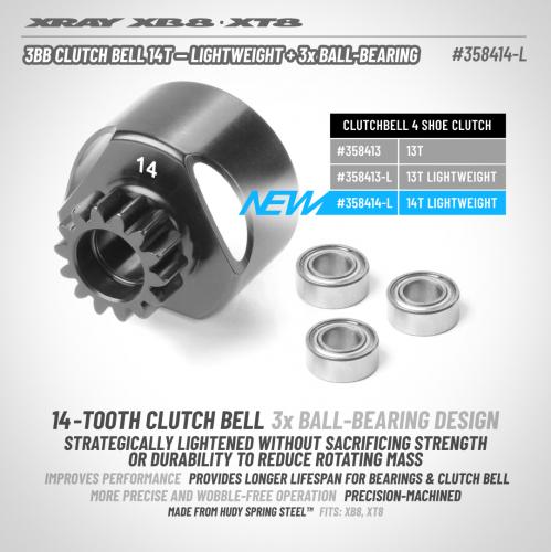 XRay 3Bb Clutch Bell 14T - Lightweight 3X Ball Bearing