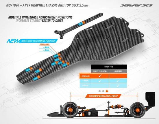 XRay X1 19 Graphite Chassis + Top Deck 2.5mm - Adj. Wheelbase