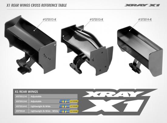 XRay X1 Composite Rear Wing - Lightweight + Wide - Black