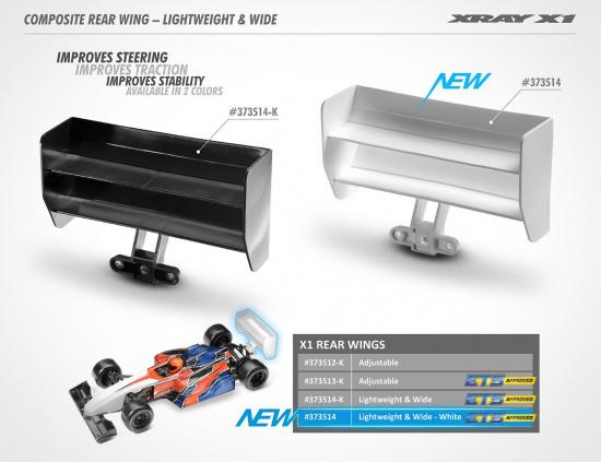 XRay X1 Composite Rear Wing - Lightweight + Wide - Black