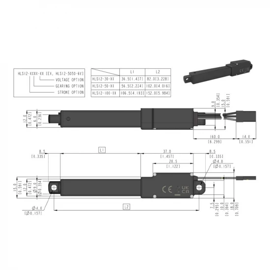 Hitec HLS12-100100-6V 100mm Stroke 100:1 Linear Servo 4.2kg/3.2mm/s 4.0V - 8.4V