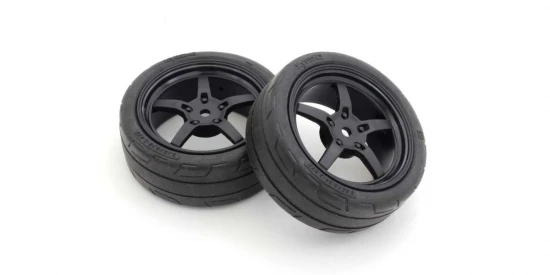 Kyosho 1:10 Fazer FZ02 Pre-Glued 5-Spoke Black Rims Medium Tyres (2)