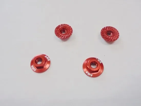 Serrated Large Diameter 1:10 Aluminium Wheel Nuts (4) Red