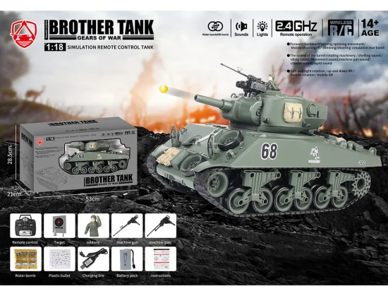 Brother RC Tank 1:18 Usa M4A3 Sherman Green