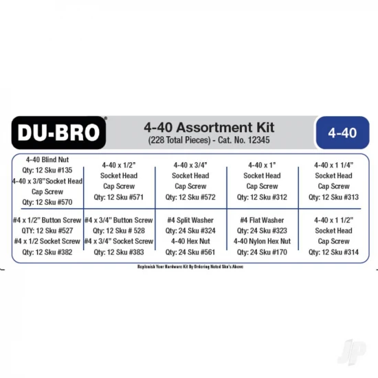 Dubro 4-40 Hardware Assortment Kit (228 pcs set)