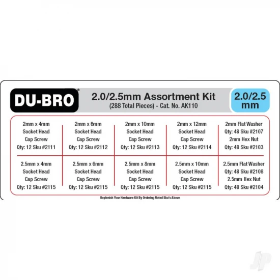 Dubro 2.0 / 2.5mm Hardware Assortment Kit (288 pcs set)