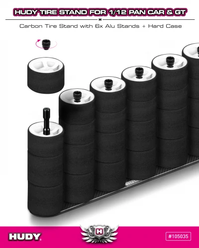 Hudy Carbon Tire Stand 6X Hard Case - 1:12 Pan Car And 1:12 GT