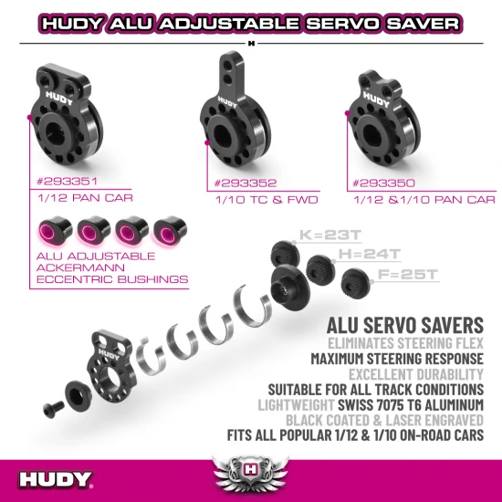Hudy Aluminium Fixed Servo Saver Set - 1:10 TC And FWD